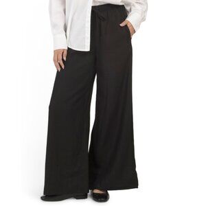 MAX STUDIO LONDON Black Linen Blend Lightweight Drawstring Pants
